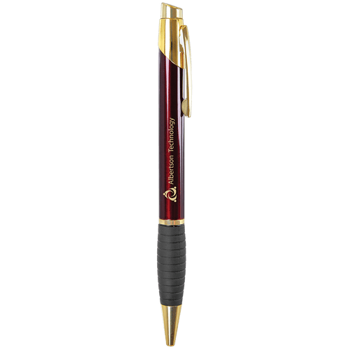 Gloss Burgundy Brass Ballpoint Pen with Gripper