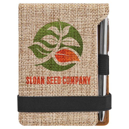 3 1/4" x 4 3/4" Sublimatable Burlap Mini Notepad with Pen