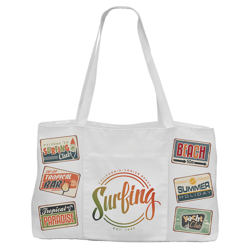 19" x 12" White Canvas Bag with 5" Rawhide Laserable Leatherette Gusset