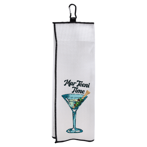 17" X 17" White Trifold Sublimatable Golf Towel with Black Border and Carabiner