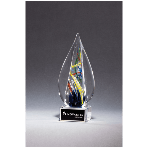 7 1/8" Flame Art Glass on Clear Glass Base with Black Laserable Aluminum Plate