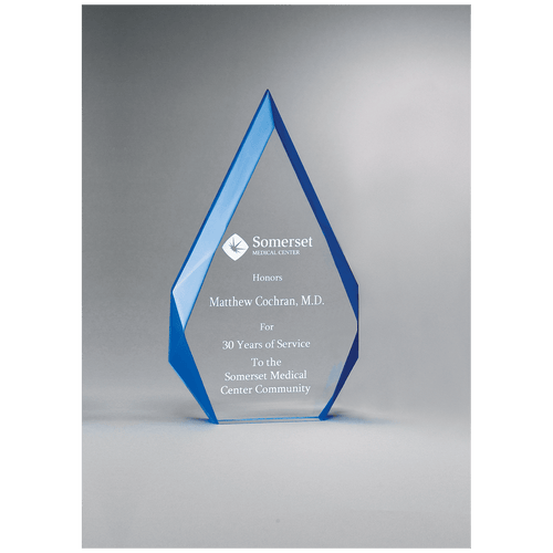 6 1/4" x 9 7/8" Flame Series Clear Freestanding Acrylic with Blue Accented Bevels