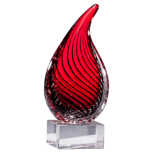 7 1/2" Red Teardrop Art Glass on Clear Glass Base-No Plate
