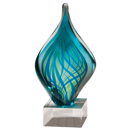 8 3/4" Blue and Green Twist Art Glass on Clear Glass Base-No Plate