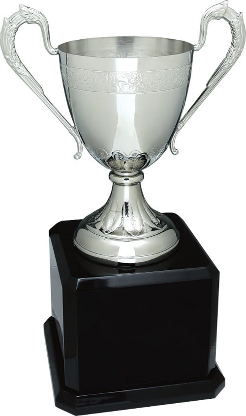 15 1/2" Silver Hand-Chased Swatkins Cup with Black Royal Piano Finish Base