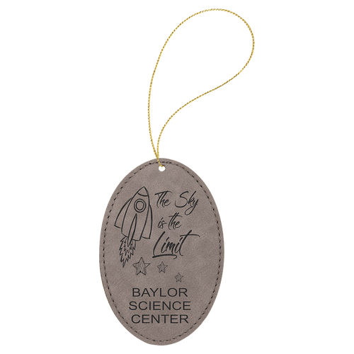 Gray Laserable Leatherette Oval Ornament with Gold String