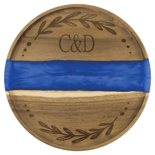 11 3/4" x 3/4" Acacia with Blue Pearl Resin Round Serving Tray