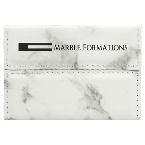 3 3/4" x 2 3/4" White Marble Laserable Leatherette Hard Business Card Holder