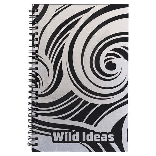 5 1/2" x 8 1/2" Black Lazerburst Spiral Notebook-Lasers to Silver
