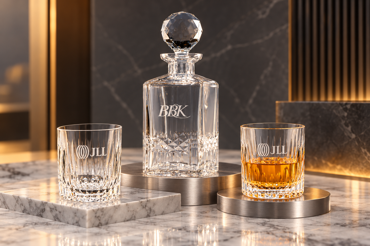 Engraved Exception Decanter with two Carey rocks glasses
