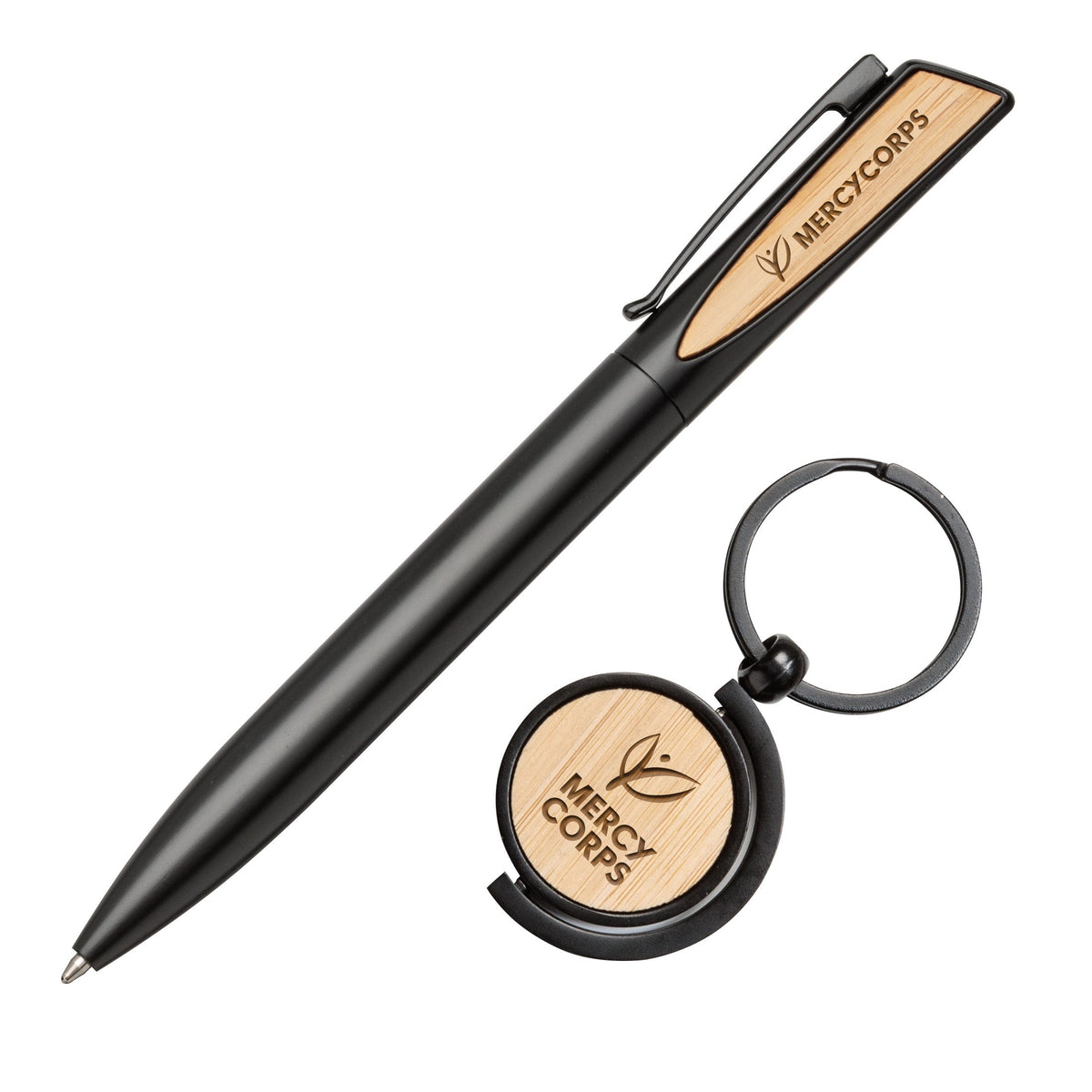 Alban Aluminium Pen w/Bamboo Keyring Set