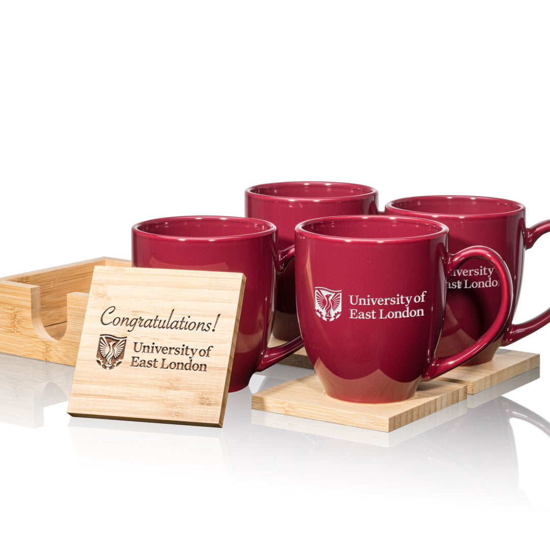 Mug & Bamboo Coaster Set — Burgundy — G2014-4811-BU