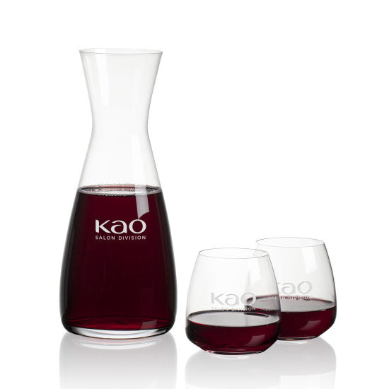 Portofino Carafe & Hogarth Stemless Wine — Deep Etch example; representative set photo
