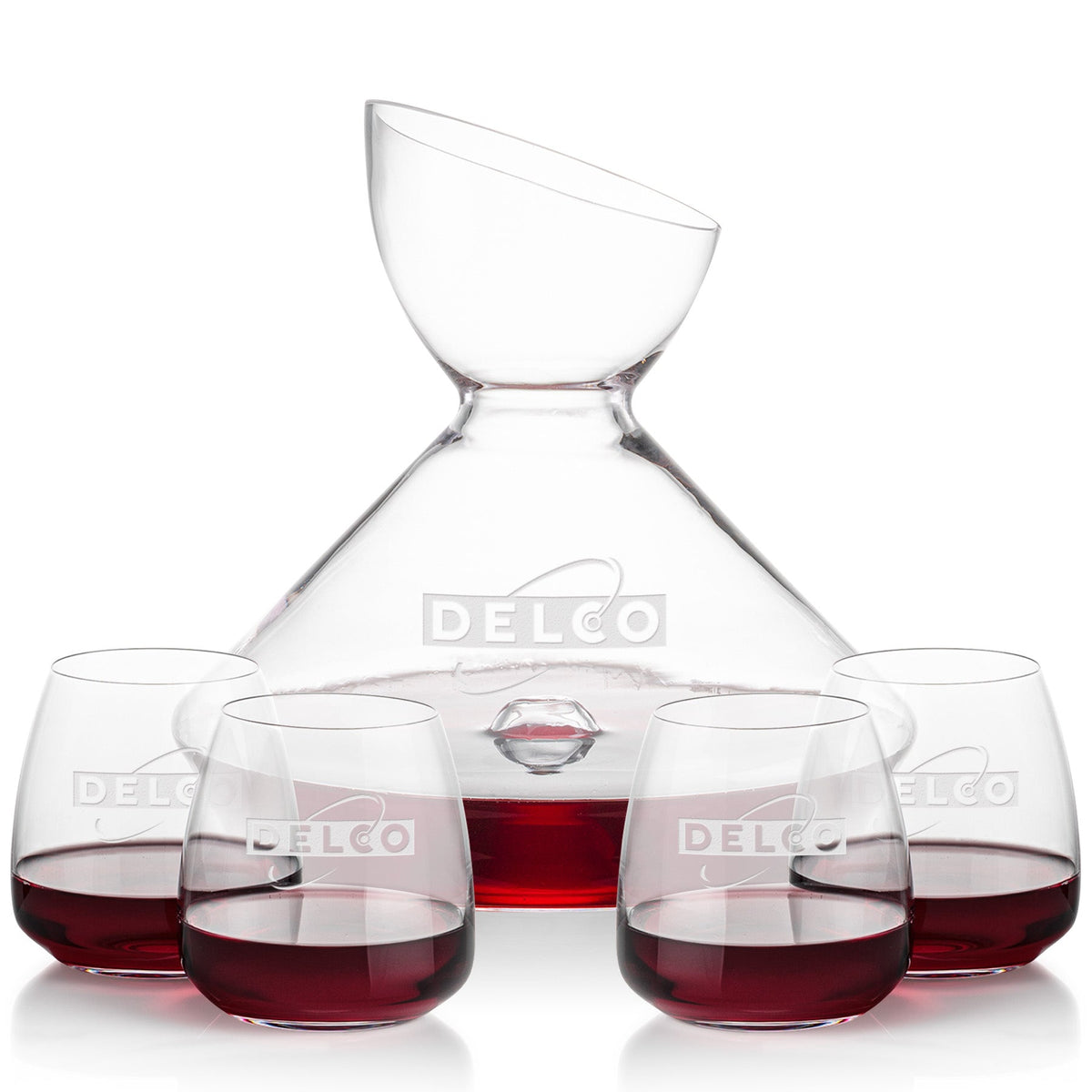 Woodbury Carafe & Hogarth Stemless Wine — Deep Etch example; representative set photo