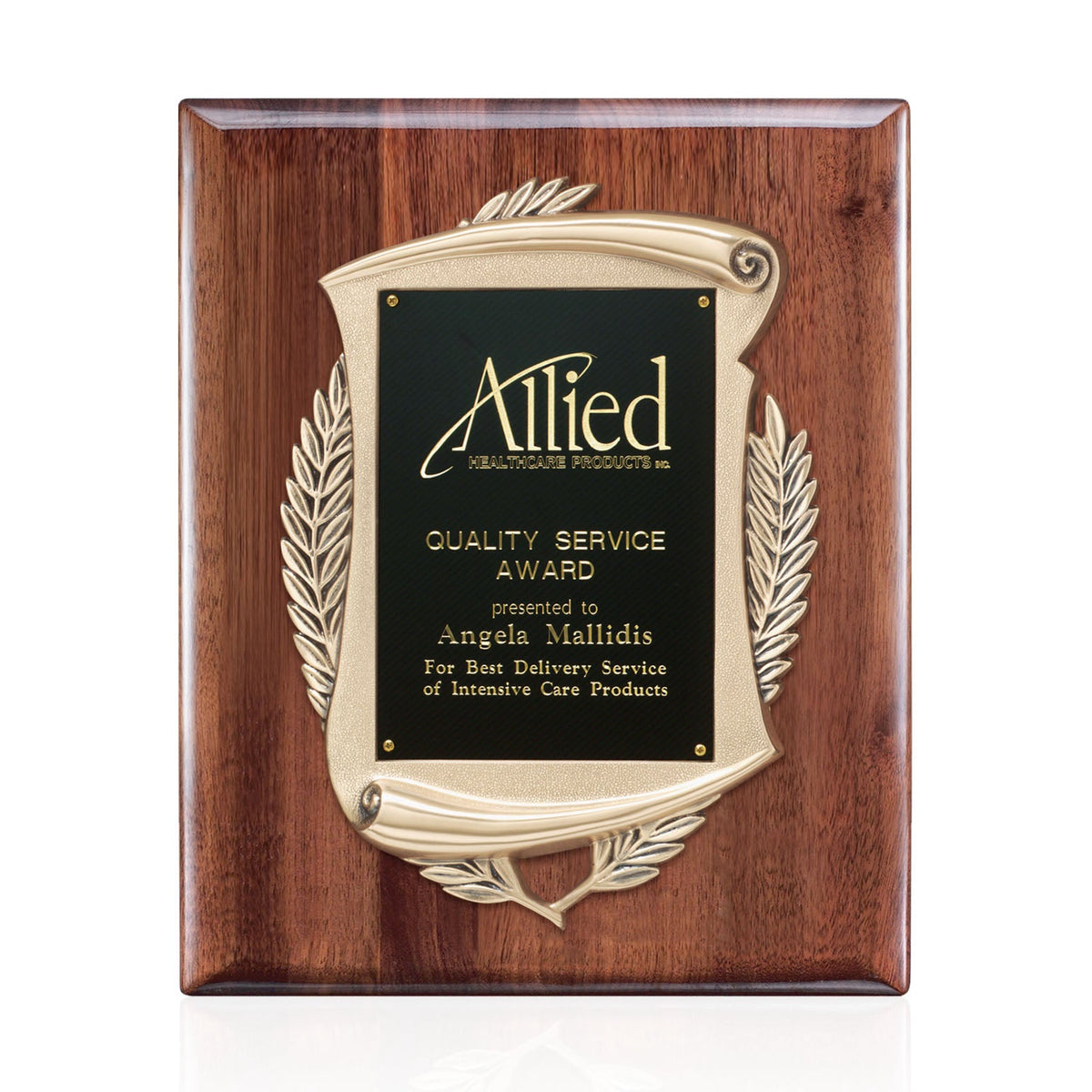 Scroll Cast Metal and American Walnut Plaque