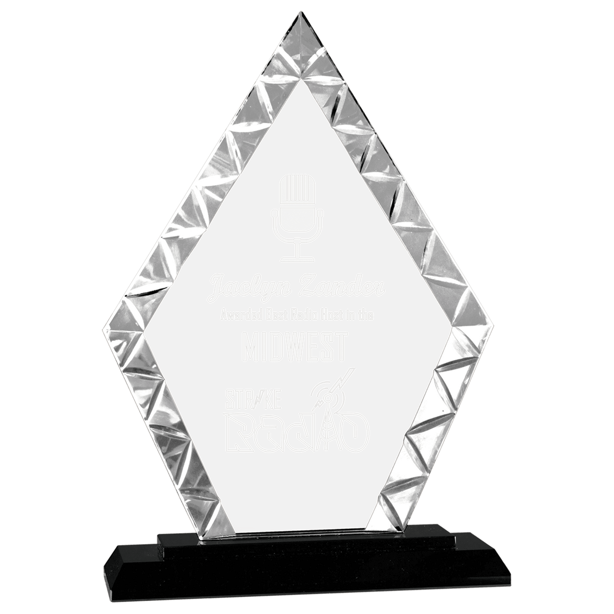 Accent Glass Award on Black Base — Shape and Size · Diamond · 9″ · ACG13