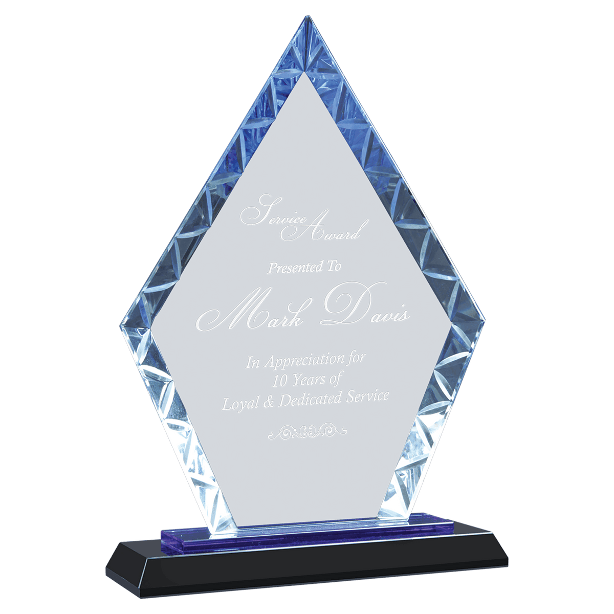 Blue Accent Glass Award — 9 Inches, Diamond or Rectangle