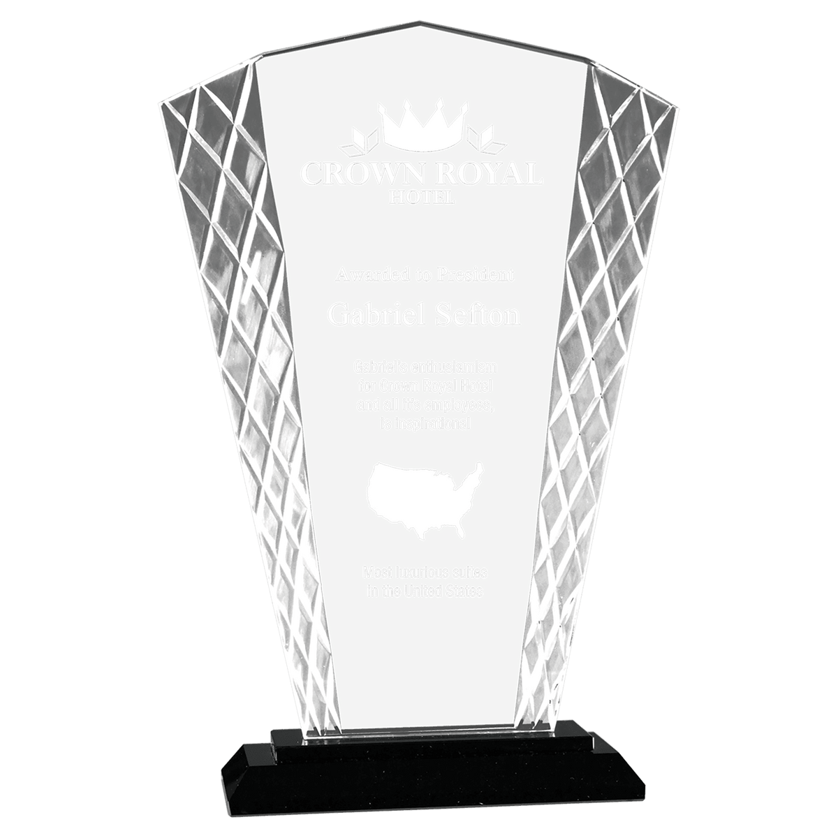 Accent Glass Award on Black Base — Shape and Size · Fan · 9½″ · ACG23