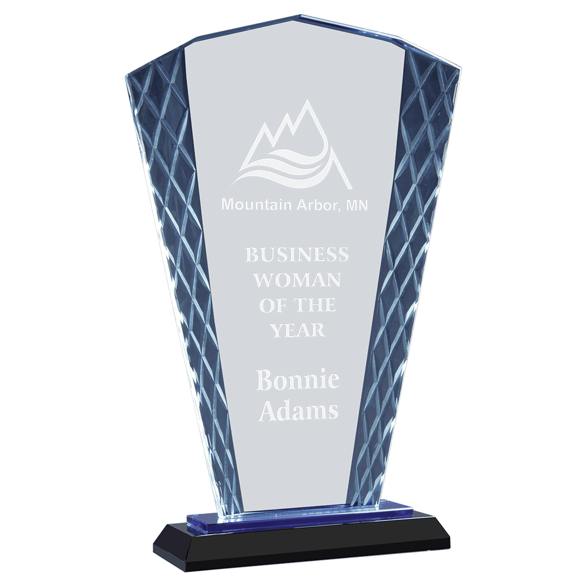 Blue Accent Glass Award — 9.5 Inches, Fan or Flame