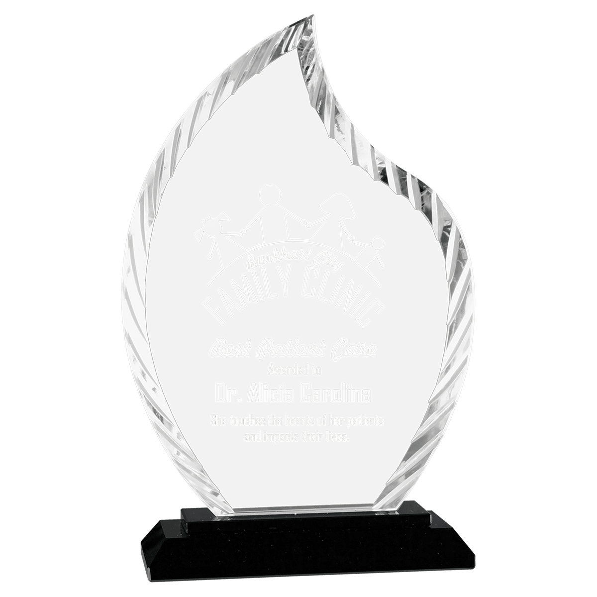 Accent Glass Award on Black Base — Shape and Size · Flame · 8″ · ACG31
