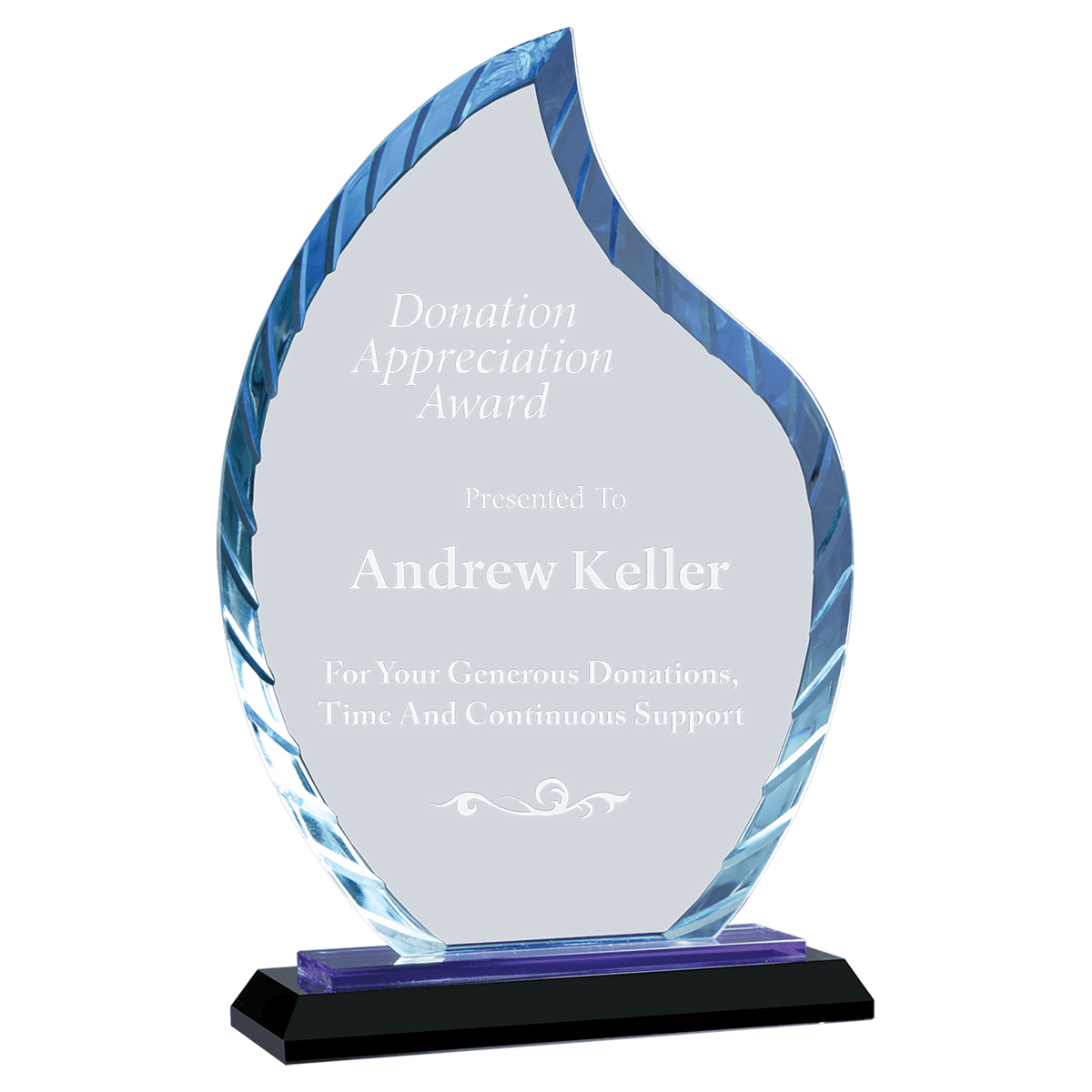 Blue Accent Glass Award — 9.5 Inches, Fan or Flame