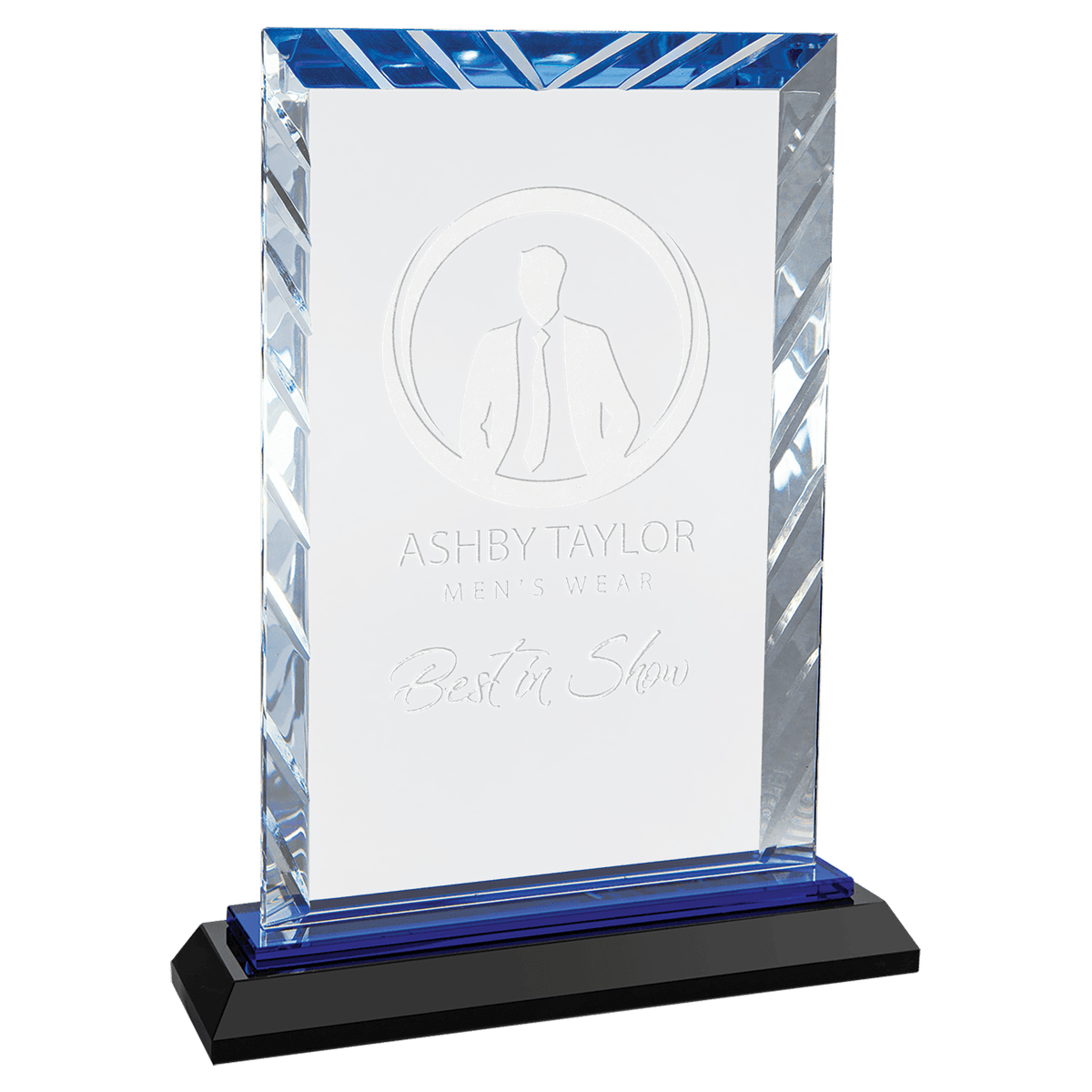 Blue Accent Glass Award — 8 Inches, Fan, Flame or Rectangle