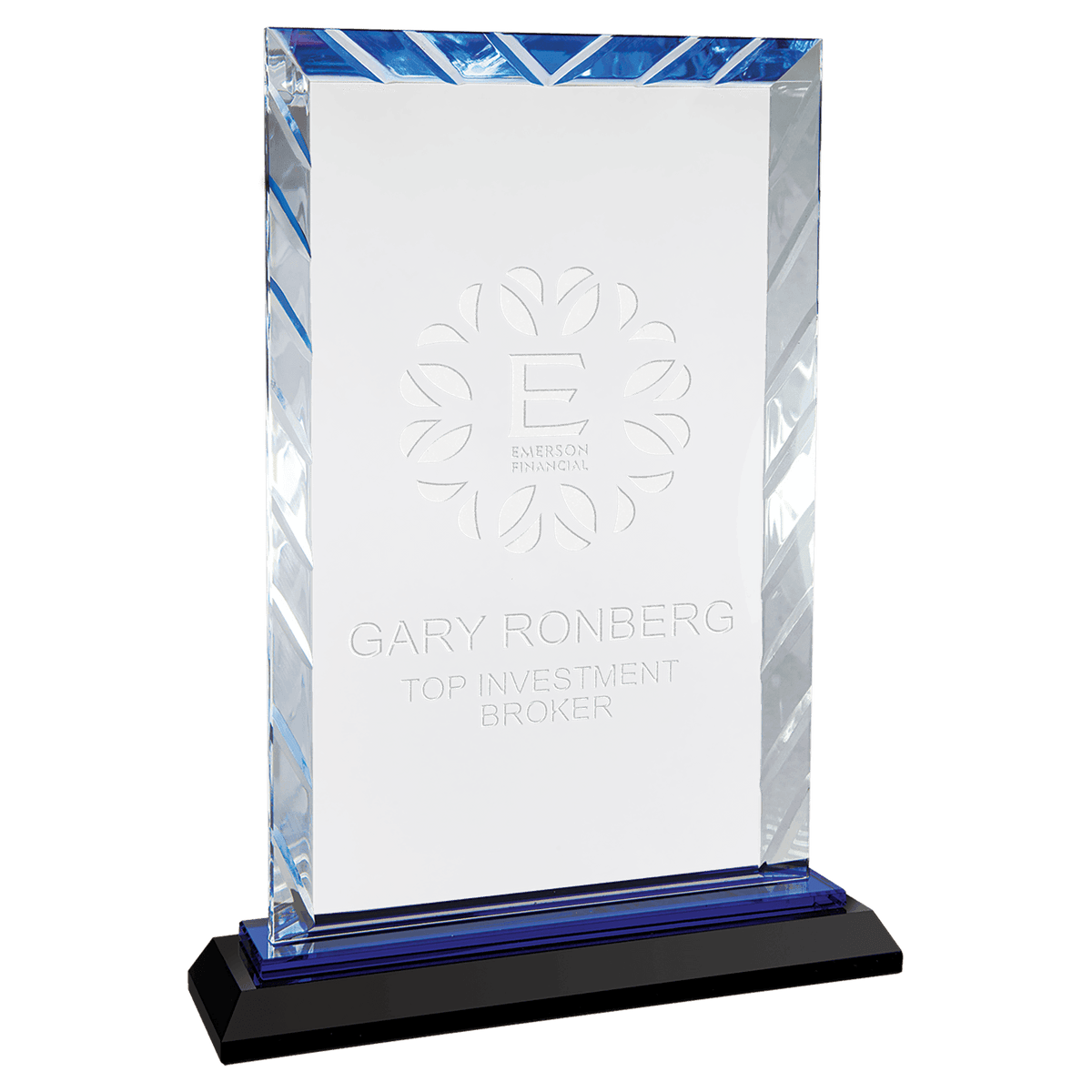 Blue Accent Glass Award — 9 Inches, Diamond or Rectangle