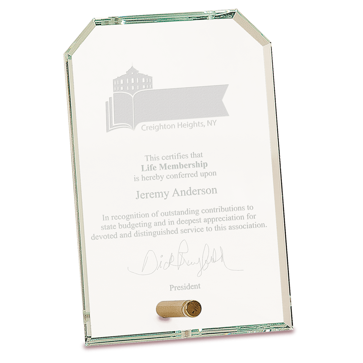 Clipped Corner CrystalEdge Glass Award — 4" x 6"