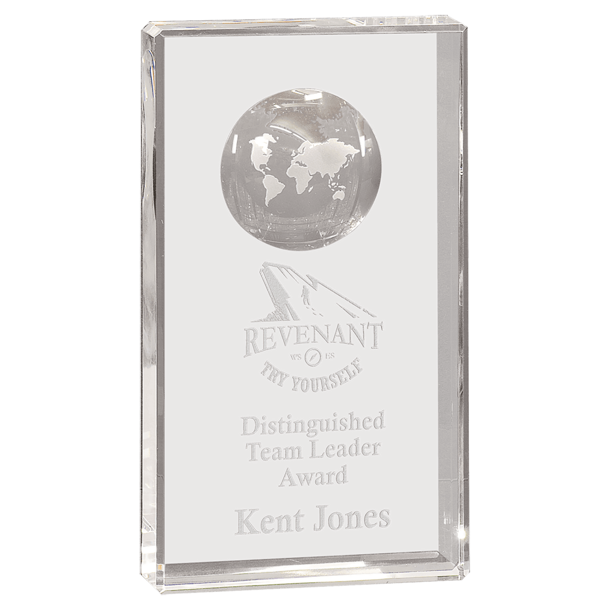 8" Clear Crystal Rectangle with Globe Etching