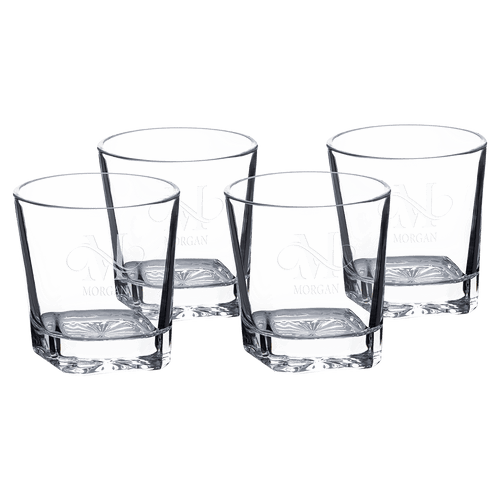 Four Polar Camel 11 oz. Square Rocks Glasses in Black Gift Box with Printed Paper Sleeve