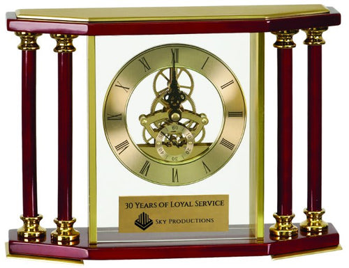 7 1/4" Executive 4-Pillar & Rosewood Piano Finish Clock