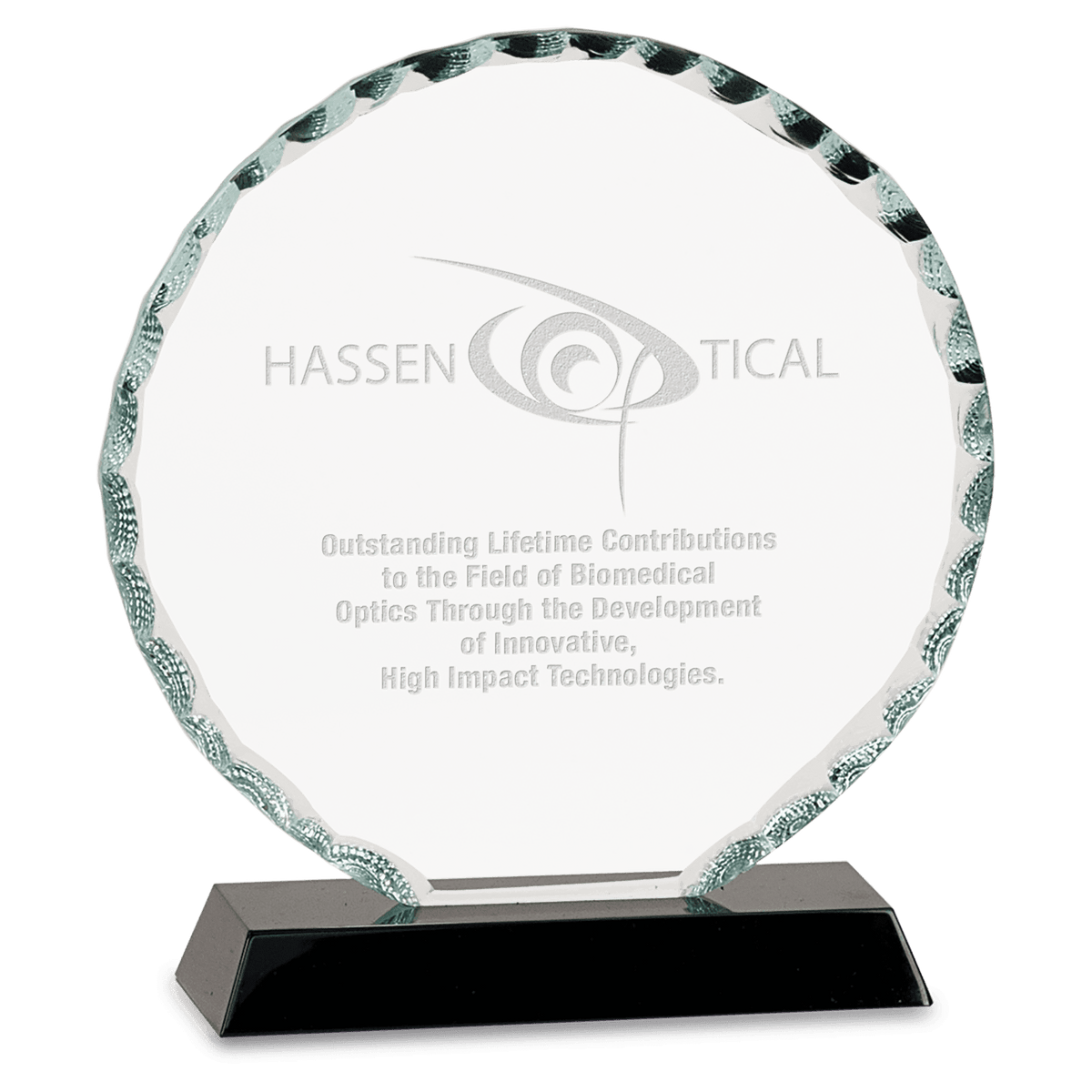Facet Glass Award on Black Base — Shape and Size · Round · 5″ · FC21