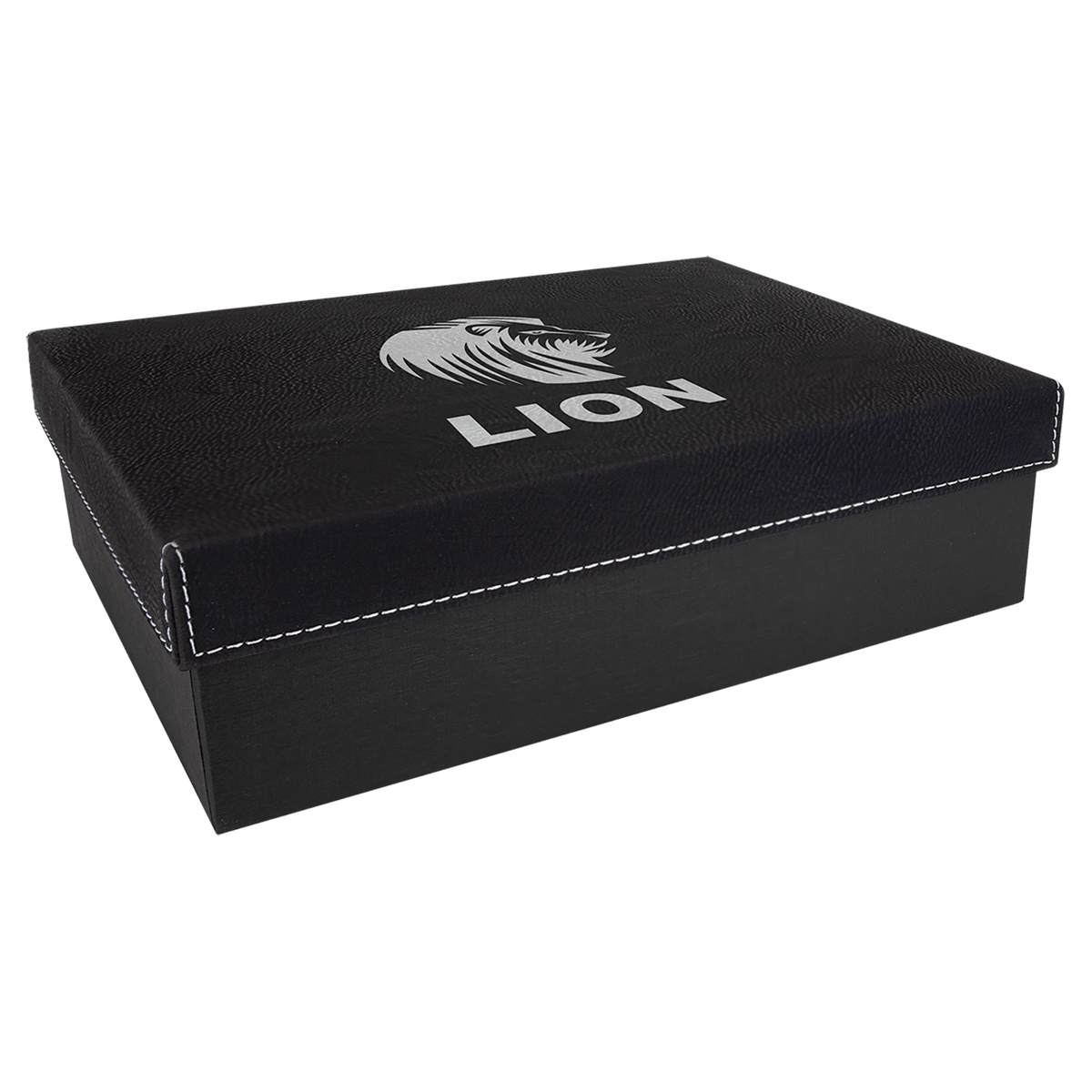 9 7/8 x 7 1/8" Black/Silver Gift Box with Laserable Leatherette Lid