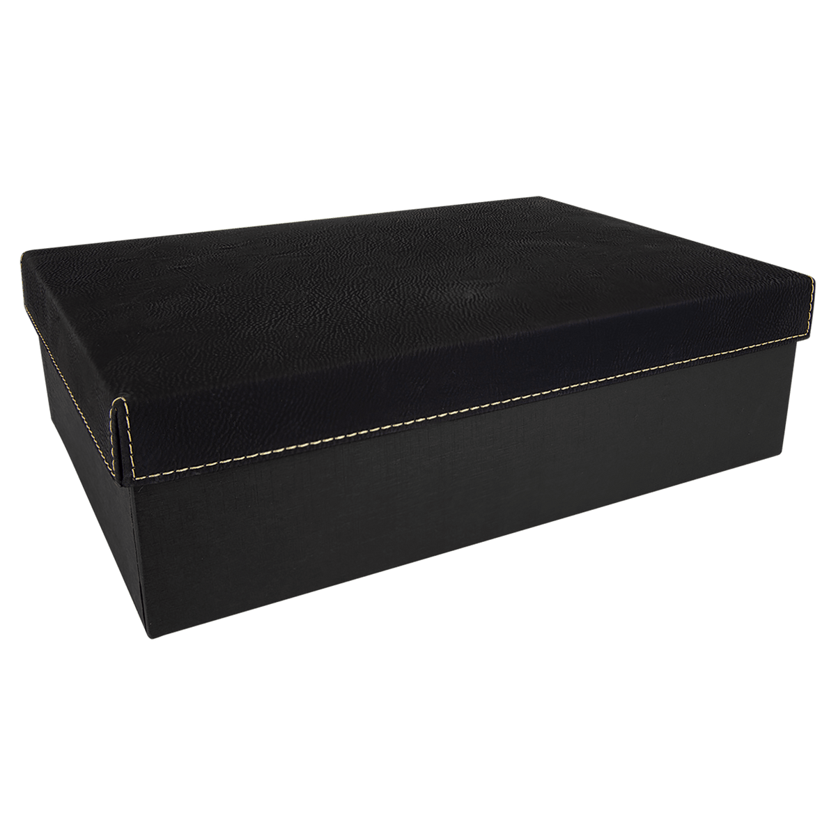12" x 8" Black/Gold Gift Box with Laserable Leatherette Lid