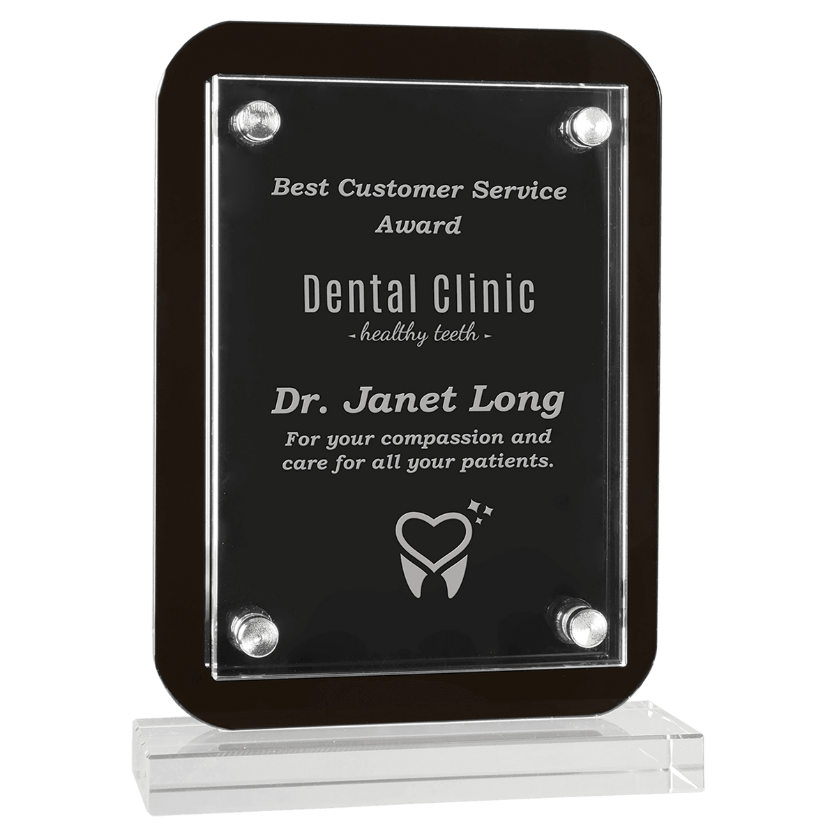 Black Floating Glass Standup Plaque — 5 1/2" x 7 3/4"