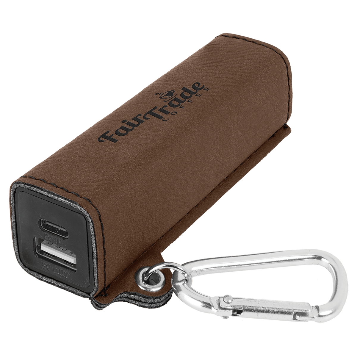 Laserable Leatherette 2200 mAh Power Bank with USB-C Cord — Dark Brown