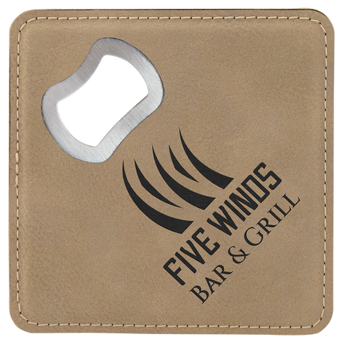 4" Square Leatherette Bottle Opener Coaster