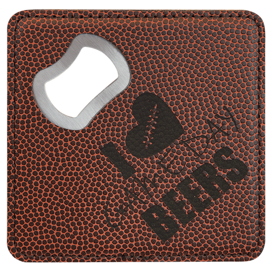 4" x 4" Square Laserable Leatherette Coaster with Bottle Opener