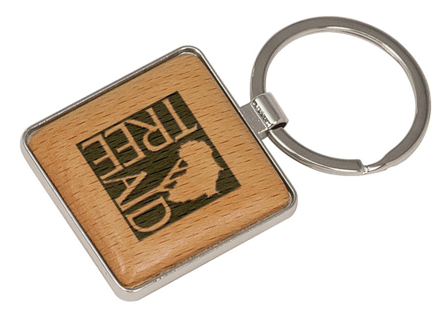 1 9/16" x 1 9/16" Silver/Wood Laserable Square Keychain