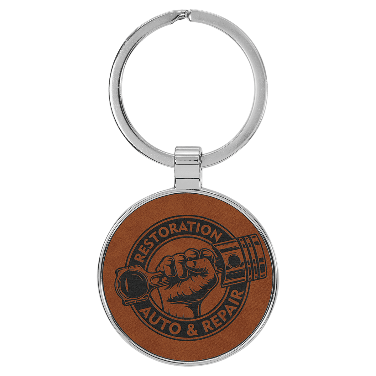 1 1/2" Laserable Leatherette/Metal Round Keychain
