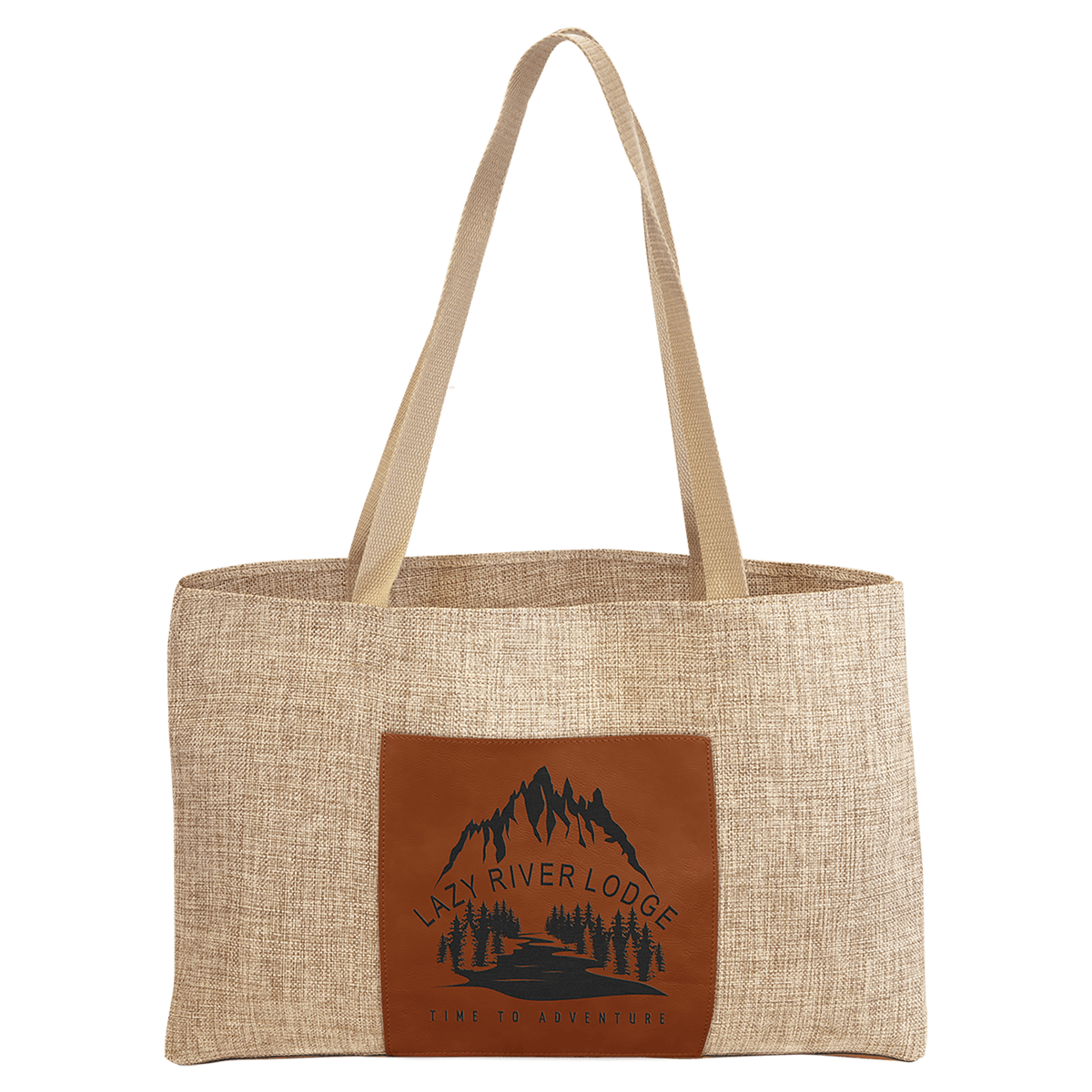 19" x 12" Burlap Bag with 5" Laserable Leatherette Gusset