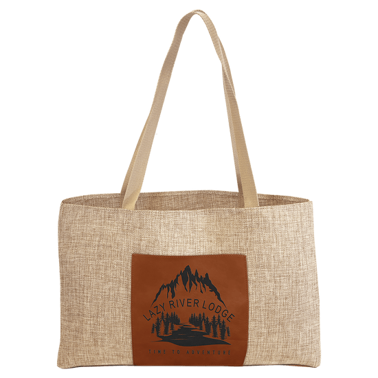 19" x 12" Burlap Bag with 5" Laserable Leatherette Gusset