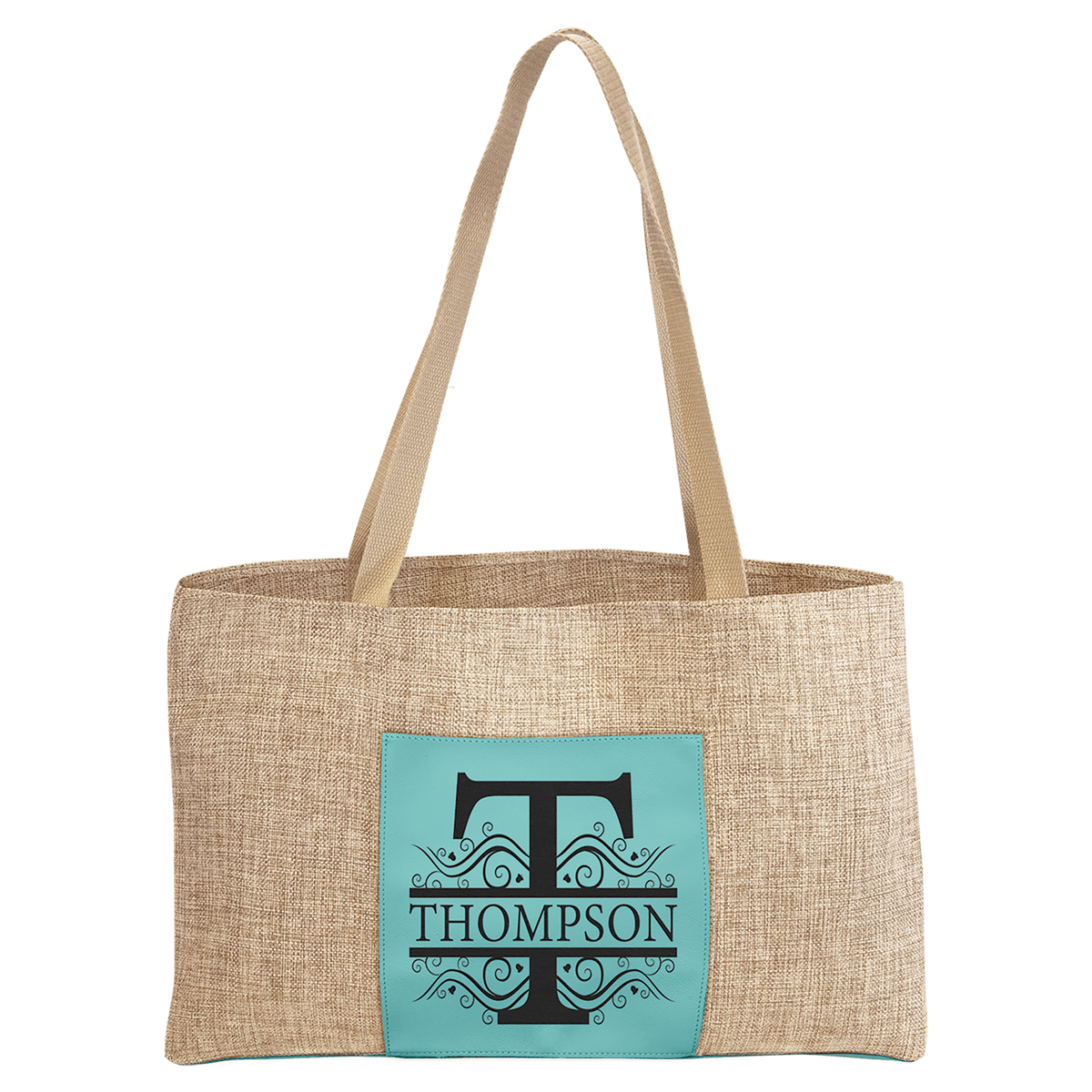 19" x 12" Burlap Bag with 5" Laserable Leatherette Gusset