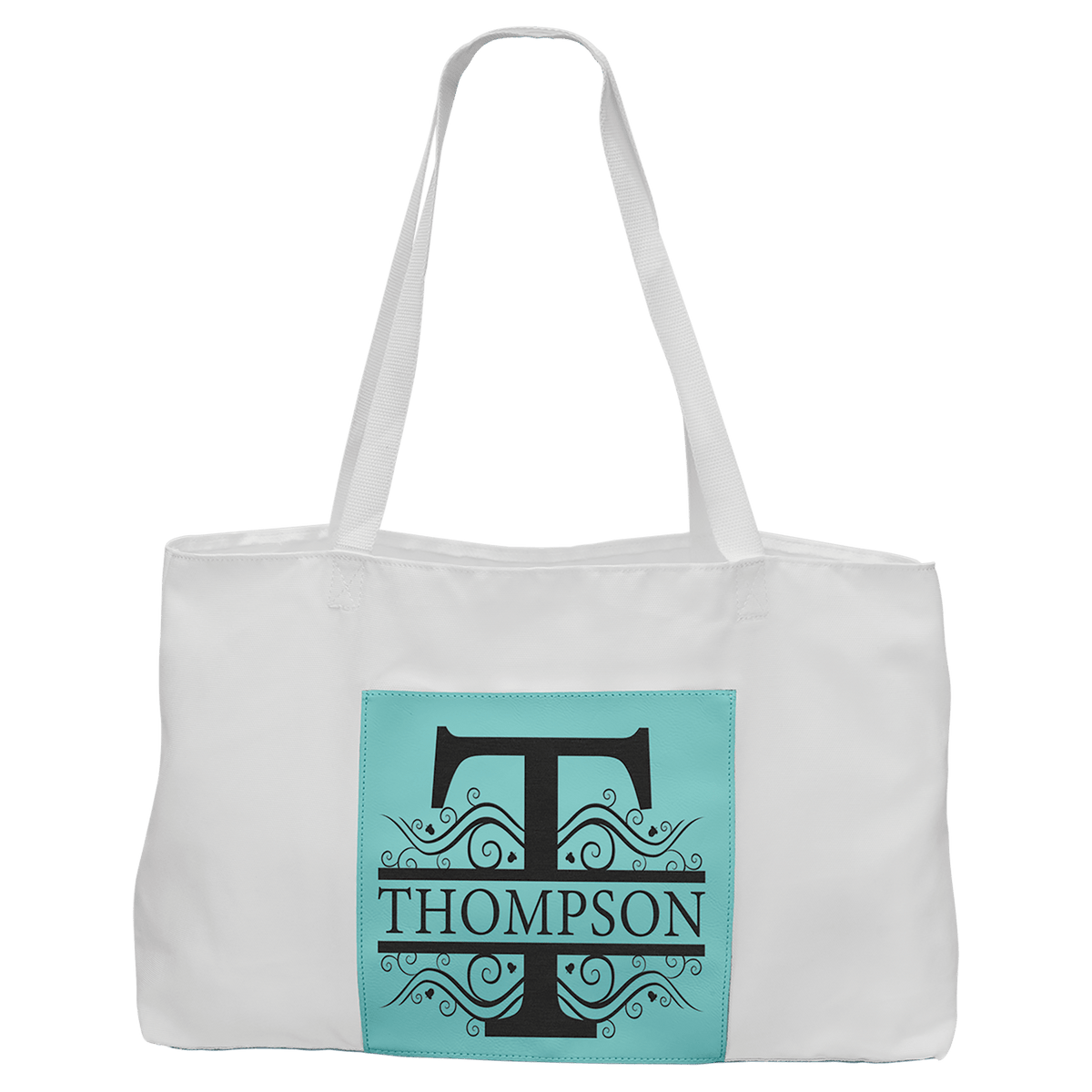 Teal 19" x 12" Canvas Tote Bag with Leatherette Pocket and Gusset