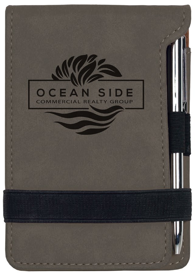 3 1/4" x 4 3/4" Laserable Leatherette Mini Notepad with Pen