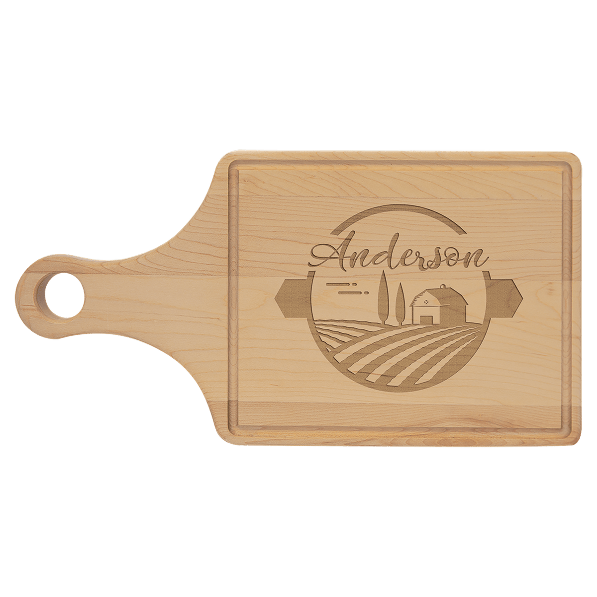 13 1/2" x 7" Cutting Board Paddle Shape with Drip Ring