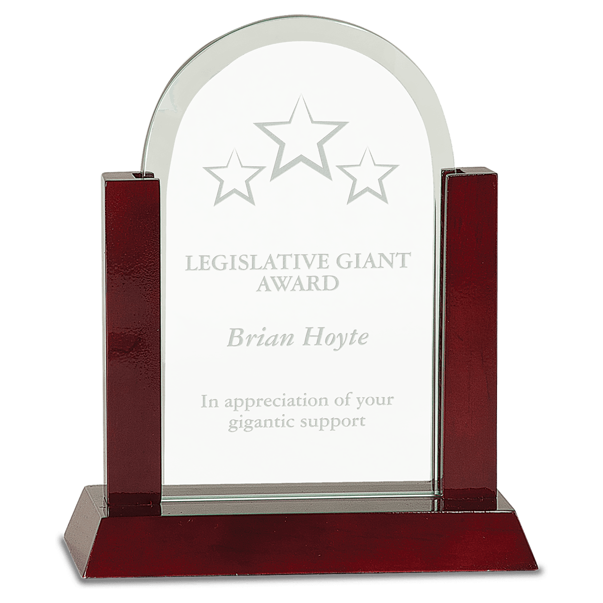 Gateway Jade Glass Award with Rosewood Base — Shape and Size · Dome · 8″ · GG28