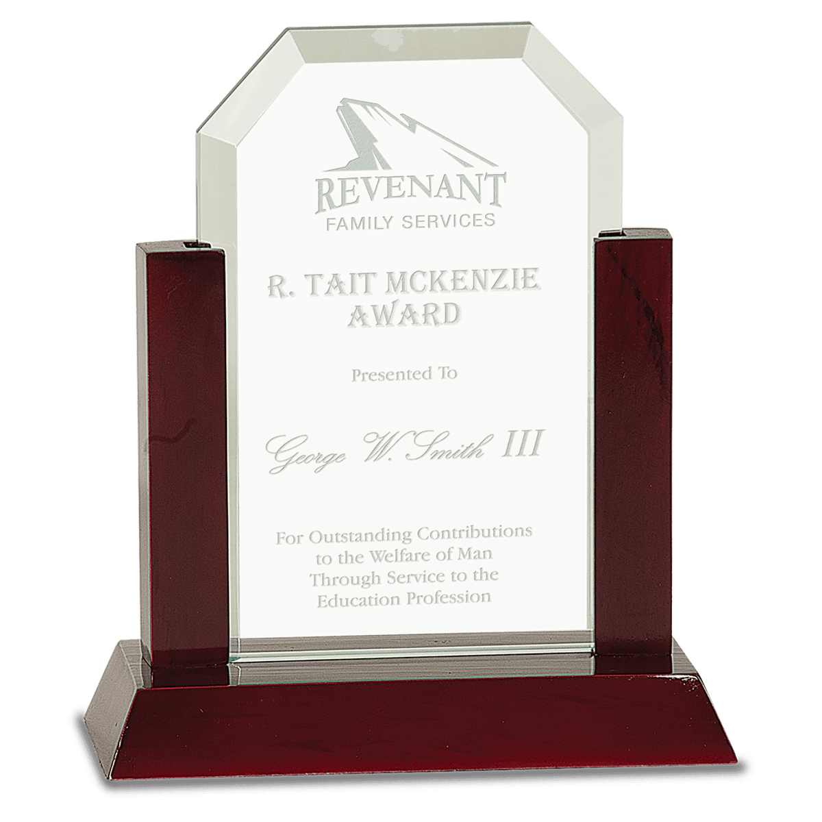 Gateway Jade Glass Award with Rosewood Base — Shape and Size · Clipped Corner · 7″ · GG37