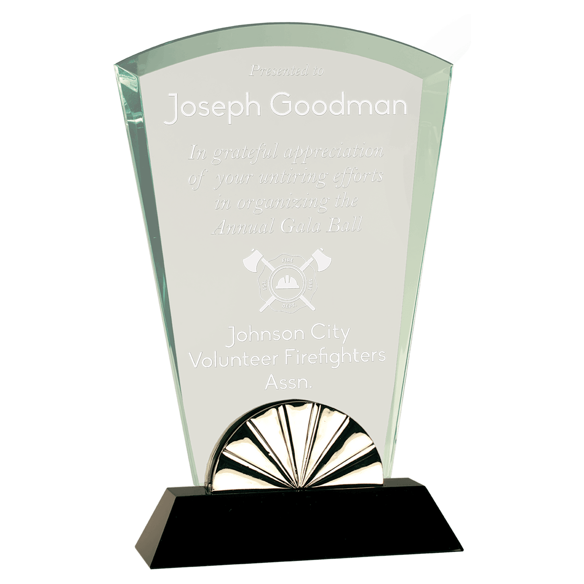 Horizon Glass Award with Black Base — Shape and Size · Fan · 9″ · HGL22