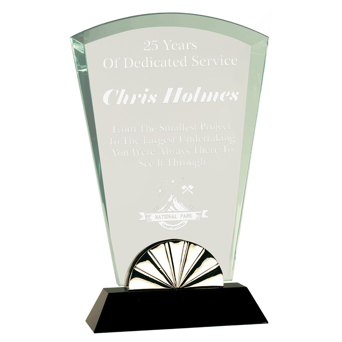 Horizon Glass Award with Black Base — Shape and Size · Fan · 9¾″ · HGL23